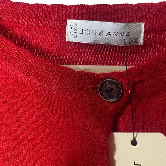 JON & ANNA Women's Red, Buttoned Up, Cardigan, Size 2X, Soft, Lightweight, NEW - Picture 3 of 10